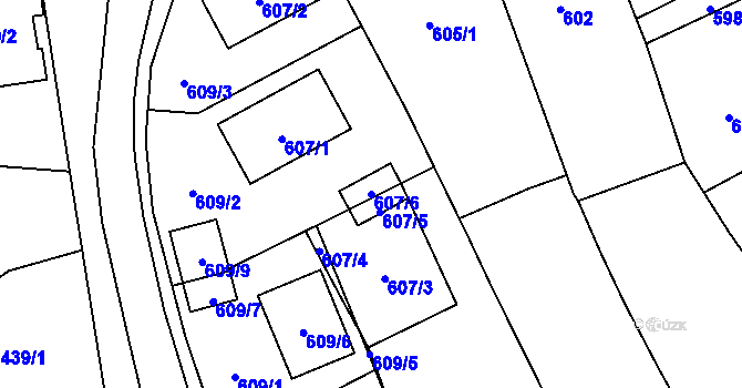 Parcela st. 607/6 v KÚ Jevišovka, Katastrální mapa