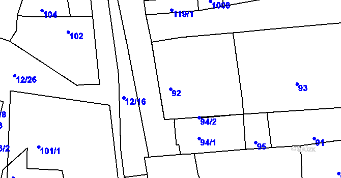 Parcela st. 92 v KÚ Jevišovka, Katastrální mapa