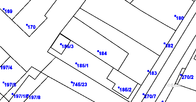 Parcela st. 184 v KÚ Jevišovka, Katastrální mapa