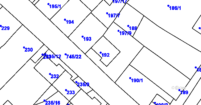 Parcela st. 192 v KÚ Jevišovka, Katastrální mapa