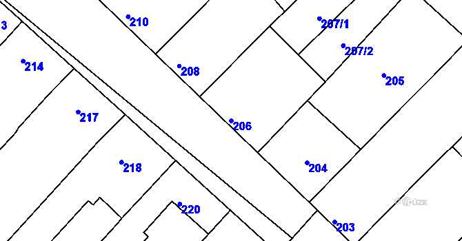 Parcela st. 206 v KÚ Jevišovka, Katastrální mapa