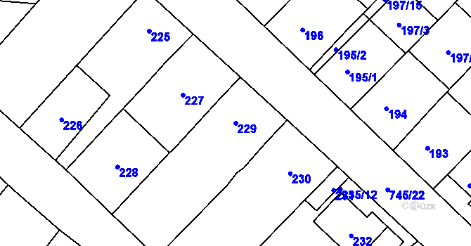 Parcela st. 229 v KÚ Jevišovka, Katastrální mapa
