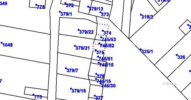 Parcela st. 375 v KÚ Jevišovka, Katastrální mapa