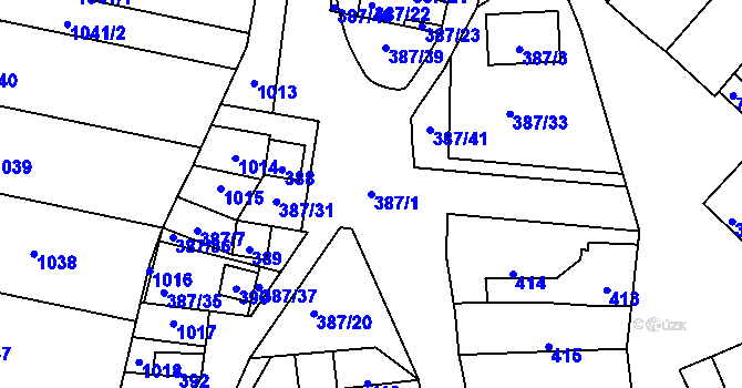 Parcela st. 387/1 v KÚ Jevišovka, Katastrální mapa