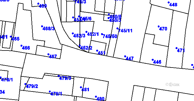 Parcela st. 451 v KÚ Jevišovka, Katastrální mapa
