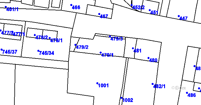 Parcela st. 479/1 v KÚ Jevišovka, Katastrální mapa