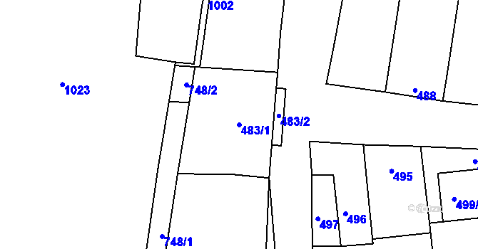 Parcela st. 483/1 v KÚ Jevišovka, Katastrální mapa