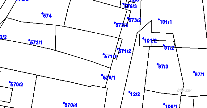 Parcela st. 571/1 v KÚ Jevišovka, Katastrální mapa