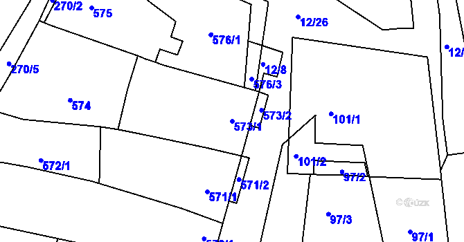 Parcela st. 573/1 v KÚ Jevišovka, Katastrální mapa