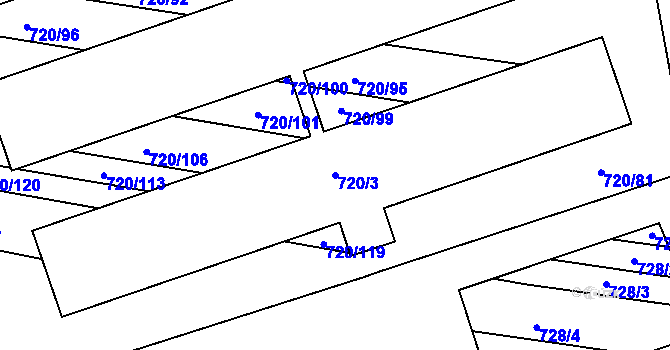 Parcela st. 720/3 v KÚ Jevišovka, Katastrální mapa
