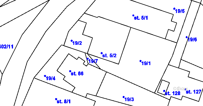 Parcela st. 5/2 v KÚ Jezbořice, Katastrální mapa