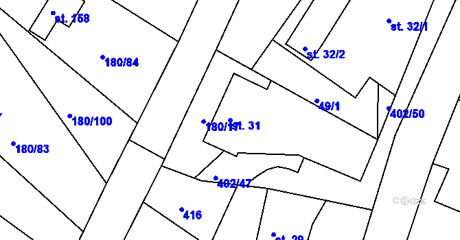 Parcela st. 31 v KÚ Jezbořice, Katastrální mapa