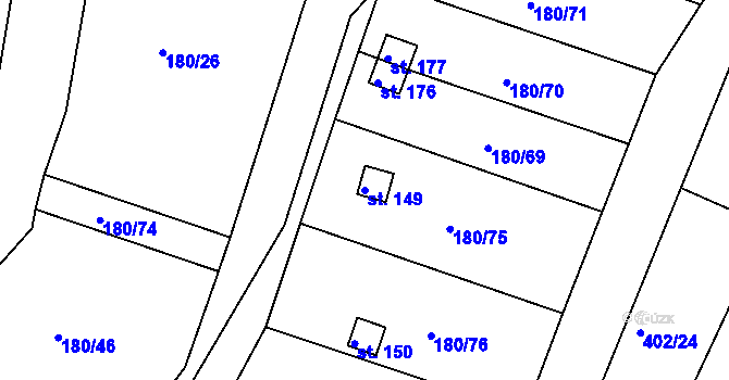 Parcela st. 149 v KÚ Jezbořice, Katastrální mapa