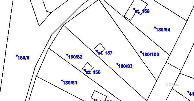 Parcela st. 157 v KÚ Jezbořice, Katastrální mapa