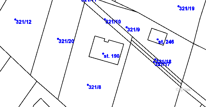 Parcela st. 190 v KÚ Jezbořice, Katastrální mapa