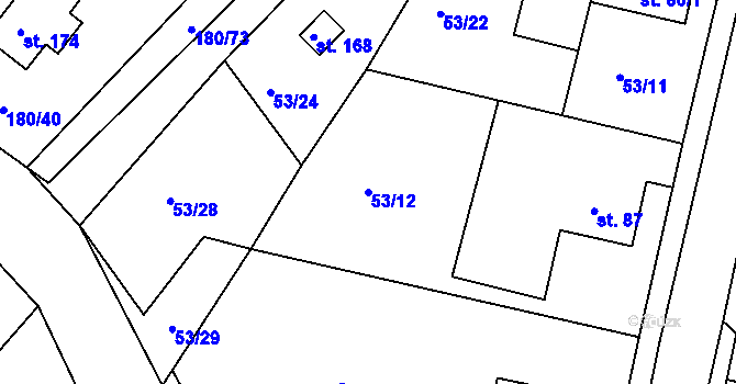 Parcela st. 53/12 v KÚ Jezbořice, Katastrální mapa