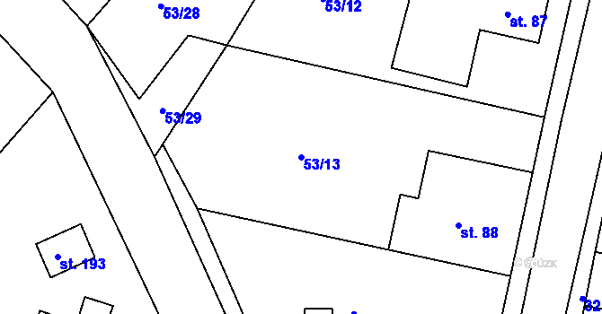 Parcela st. 53/13 v KÚ Jezbořice, Katastrální mapa