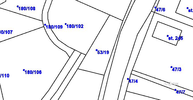 Parcela st. 53/19 v KÚ Jezbořice, Katastrální mapa