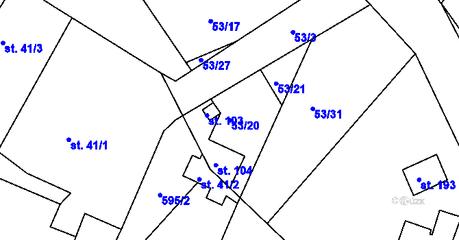 Parcela st. 53/20 v KÚ Jezbořice, Katastrální mapa