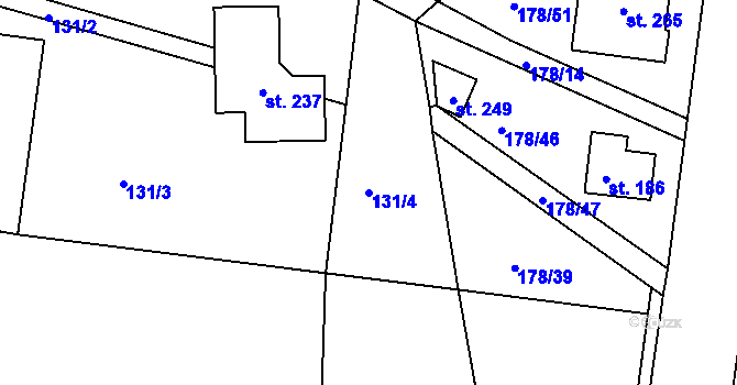 Parcela st. 131/4 v KÚ Jezbořice, Katastrální mapa