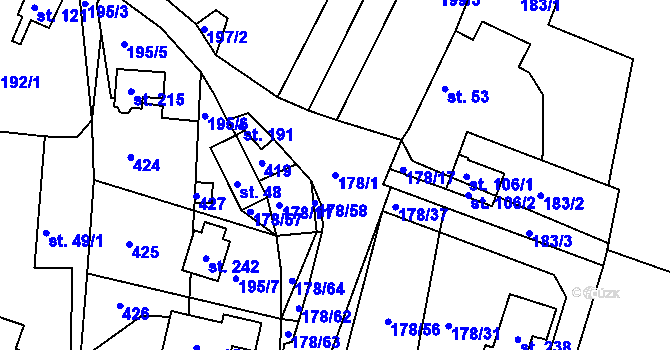 Parcela st. 178/1 v KÚ Jezbořice, Katastrální mapa
