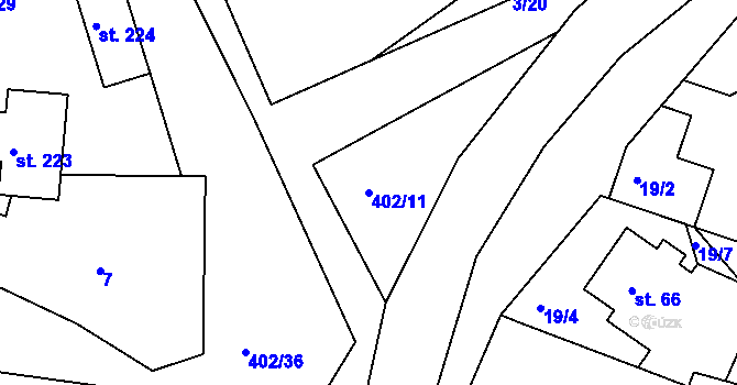 Parcela st. 402/11 v KÚ Jezbořice, Katastrální mapa