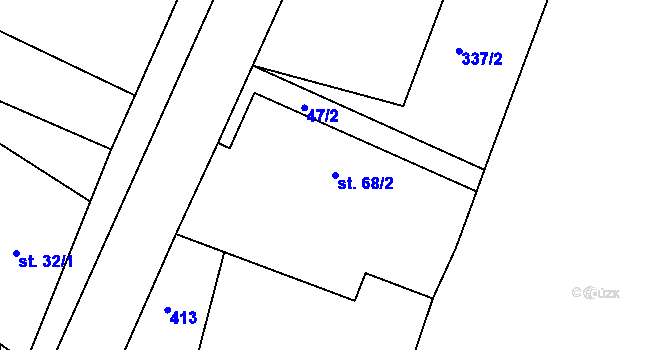 Parcela st. 68/2 v KÚ Jezbořice, Katastrální mapa