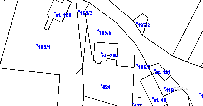 Parcela st. 215 v KÚ Jezbořice, Katastrální mapa