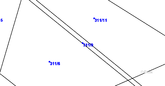 Parcela st. 311/9 v KÚ Jezbořice, Katastrální mapa