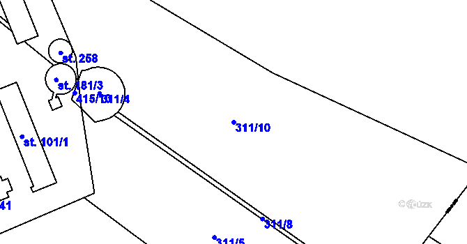 Parcela st. 311/10 v KÚ Jezbořice, Katastrální mapa