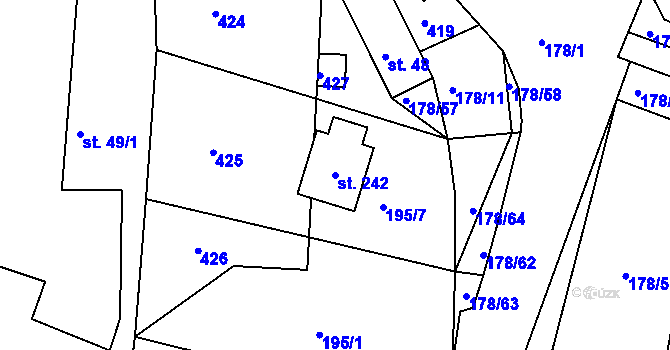 Parcela st. 242 v KÚ Jezbořice, Katastrální mapa