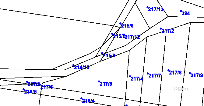 Parcela st. 215/9 v KÚ Jezdkovice, Katastrální mapa