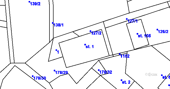 Parcela st. 1 v KÚ Jezdovice, Katastrální mapa