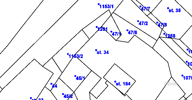 Parcela st. 34 v KÚ Jezdovice, Katastrální mapa