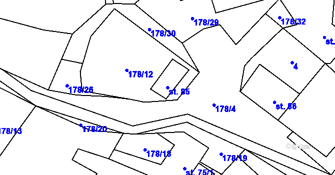 Parcela st. 85 v KÚ Jezdovice, Katastrální mapa