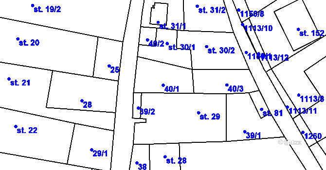 Parcela st. 40/1 v KÚ Jezdovice, Katastrální mapa