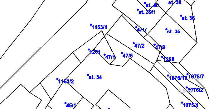 Parcela st. 47/1 v KÚ Jezdovice, Katastrální mapa
