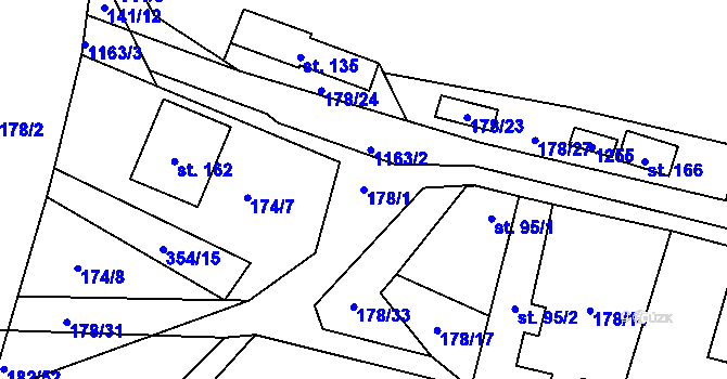Parcela st. 178/1 v KÚ Jezdovice, Katastrální mapa