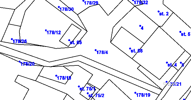 Parcela st. 178/4 v KÚ Jezdovice, Katastrální mapa