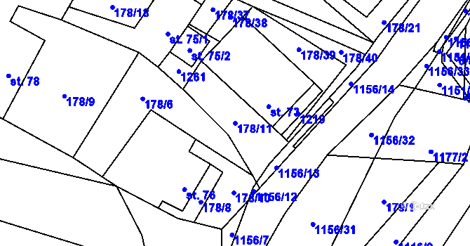 Parcela st. 178/11 v KÚ Jezdovice, Katastrální mapa