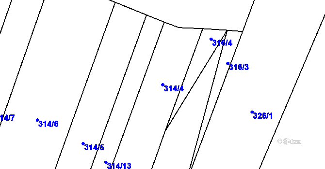 Parcela st. 314/4 v KÚ Jezdovice, Katastrální mapa