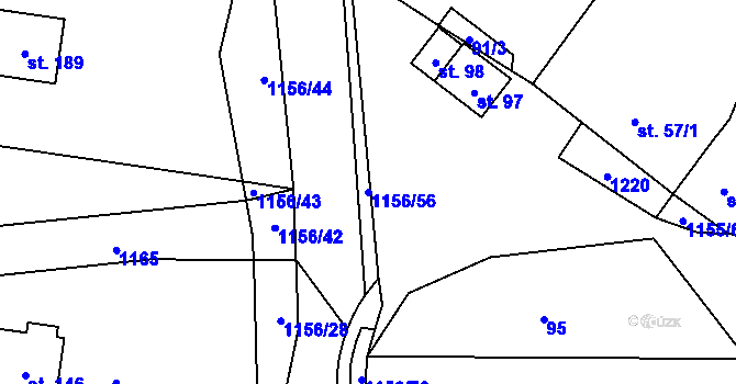 Parcela st. 1156/56 v KÚ Jezdovice, Katastrální mapa