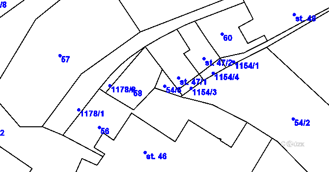 Parcela st. 54/6 v KÚ Jezdovice, Katastrální mapa
