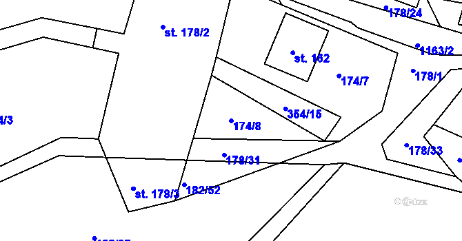 Parcela st. 174/8 v KÚ Jezdovice, Katastrální mapa