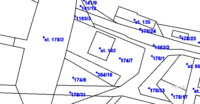 Parcela st. 162 v KÚ Jezdovice, Katastrální mapa