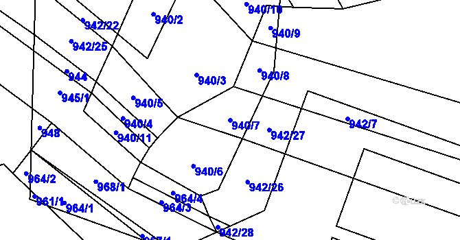 Parcela st. 940/7 v KÚ Jezdovice, Katastrální mapa