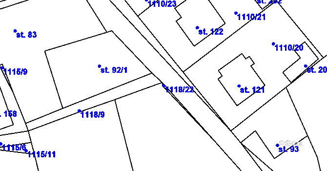 Parcela st. 1118/22 v KÚ Jezdovice, Katastrální mapa