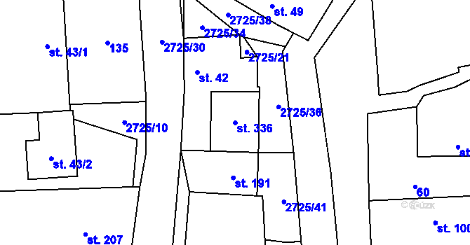 Parcela st. 336 v KÚ Jezernice, Katastrální mapa
