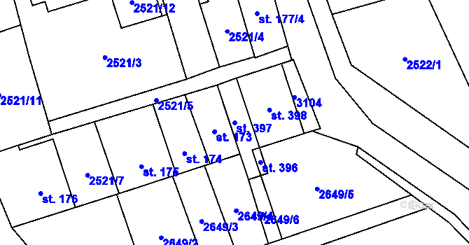 Parcela st. 397 v KÚ Jezernice, Katastrální mapa