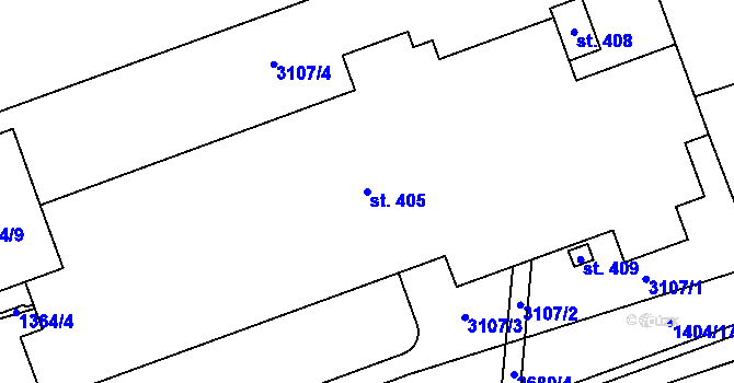 Parcela st. 405 v KÚ Jezernice, Katastrální mapa